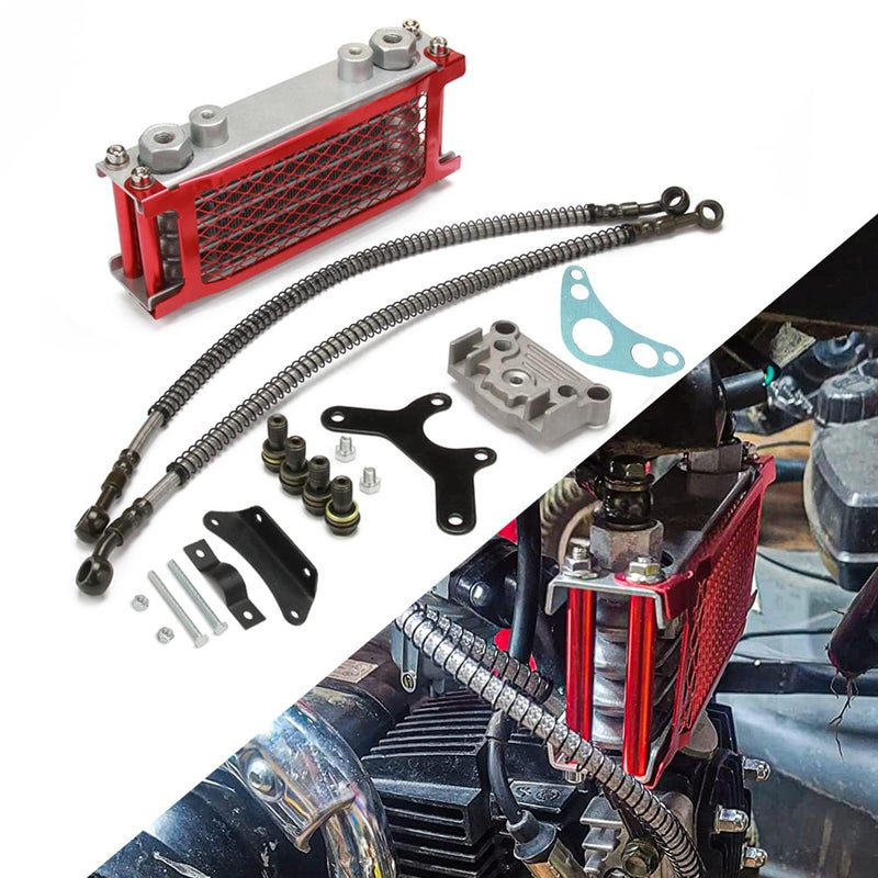 USTPO Motorcycle Oil Cooler Cooling Radiator Engine Kit Universal for CRF XR KLX 50 70 90 110 125 140cc SSR Taotao Coolster Kayo Apollo Dirt Pit Bike ATV Red - Image 1